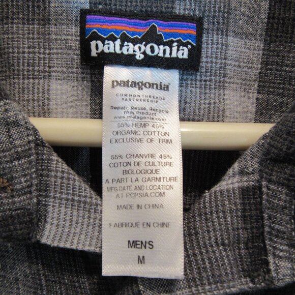 Patagonia Mens Shirt Checked Grey Plaid Button Down Organic Cotton Hemp Sz Med - Picture 8 of 8